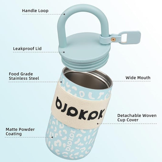 BJPKPK 13oz Insulated Stainless Steel Loop Tumbler With Lid And Handle Travel Coffee Mug Thermal Cup,Light Blue Leopard