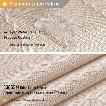 BTTN 60 x 84 Boho Linen Heavy Duty Cloth Shower Curtain Set, Tan/Taupe