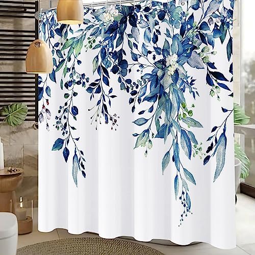 Shower Curtain Blue Eucalyptus Shower Curtains for Bathroom, Watercolor Leaf Shower Curtain Sets Waterproof Plant Shower Curtain Leaves Fabric Cloth Bathroom Curtains 72x72 inch with Hooks