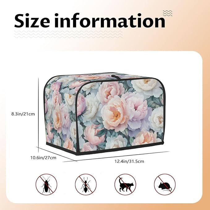 Watercolor Flower Floral Toaster Cover 4 Slice Wide Slot Washable Kitchen Appliance Covers Fingerprint Bread Machine Dust Cover Small Toaster Oven Accessories Covers Bread Maker Bag Women Gift