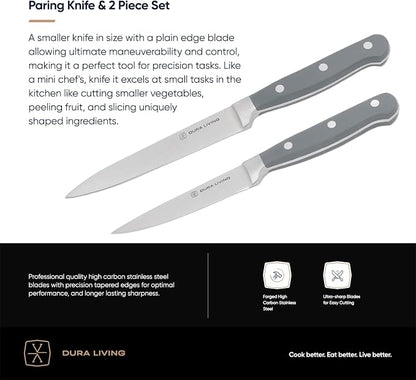 DURA LIVING 2-Piece Premium Kitchen Knife Set - Ultra-Sharp 5" Utility Knife & 3.5" Paring Knife, High Carbon Stainless Steel, Forged for Precision, Multipurpose Cooking Knives with Ergonomic Handles