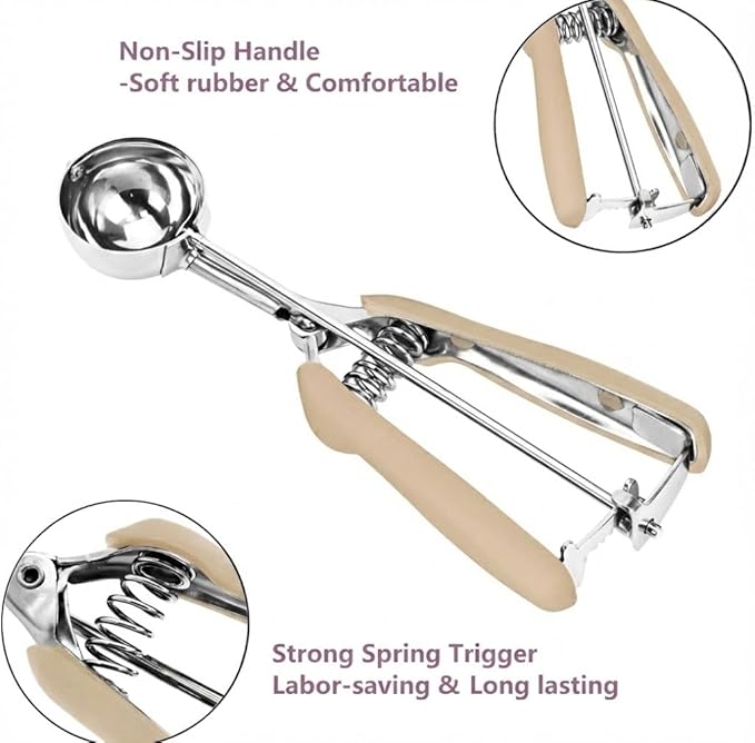 Ice Cream Scoop, 18/8 Stainless Steel Cookie Scoop, Cookie Scoops for Baking, 4 Tbsp/ 60 ml/ 2 oz Cookie Dough Scoop, Ice Cream Scooper with Trigger Release, Cookie Scooper for Baking(#16 Brown)