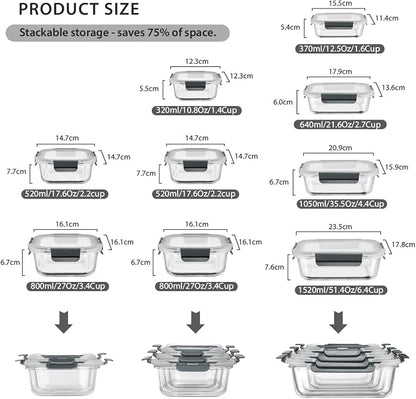 GENICOOK GC glass Food Storage Containers with Lids, Meal Prep Containers, Airtight Lunch Containers Bento Boxes with Snap Locking Lids for Microwave, Oven, Freezer and Dishwasher