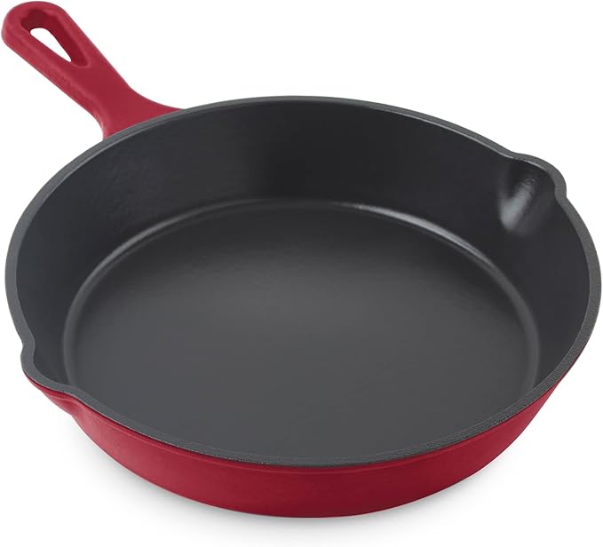DASH Zakarian x Nonstick Cast Iron Skillet - Versatile Frying Pan Cookware - Oven-Safe Searing Skillet with Pour Spout and Quick-Clean Surface - Rust-Resistant - Cranberry, 9.5-Inch