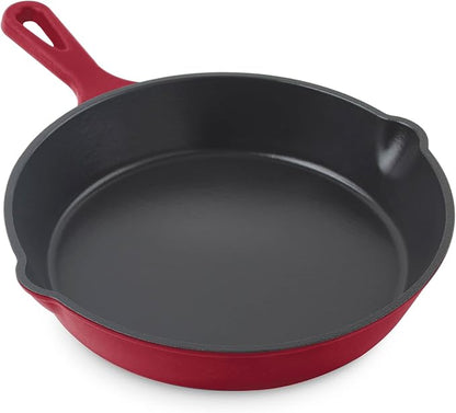 DASH Zakarian x Nonstick Cast Iron Skillet - Versatile Frying Pan Cookware - Oven-Safe Searing Skillet with Pour Spout and Quick-Clean Surface - Rust-Resistant - Cranberry, 9.5-Inch