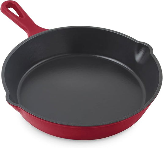 DASH Zakarian x Nonstick Cast Iron Skillet - Versatile Frying Pan Cookware - Oven-Safe Searing Skillet with Pour Spout and Quick-Clean Surface - Rust-Resistant - Cranberry, 9.5-Inch