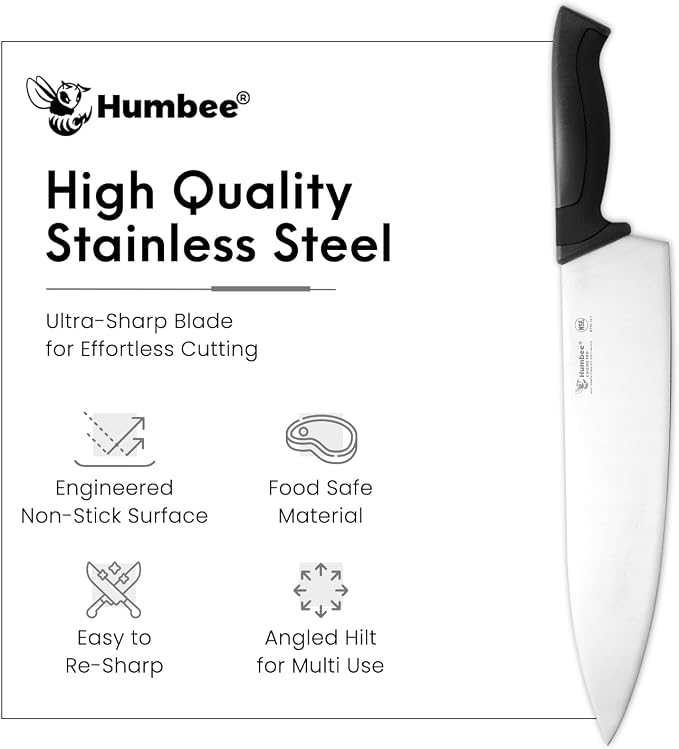 12-Inch Chef Knife, NSF Certified Razor-Sharp High Carbon Stainless Steel Blade – Ergonomic Color Coded Handle, Non-Slip Grip Kitchen Knife, DT-10 Series, Black