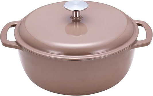 Amazon Basics Cast Iron Dutch Oven Pot with Lid, Enameled, Dual Handles, Heavy-Duty, Small, 4.3-Quart, Clay