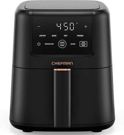 Chefman Air Fryer – 4-in-1 Slim 3.5 QT Airfryer, Air Fry, Bake, Dehydrate, Frozen, 450°F Max Temp for Extra Crispy Results in Minutes, Nonstick Ceramic Coating, Dishwasher-Safe Accessories - Black