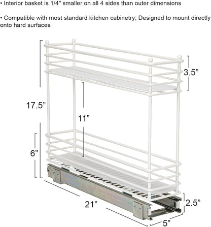 Household Essentials White Steel Artisan Organizer with Plastic Liners, 2-Tier Pull-Out