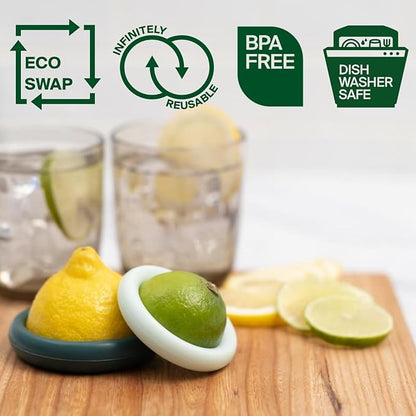 Food Huggers 2pc Reusable Silicone Citrus Savers | BPA Free & Dishwasher Safe | Fruit Produce Storage for Orange, Lemon, Lime, Banana, Cans & More | 2 Pack Round, Forest Mint