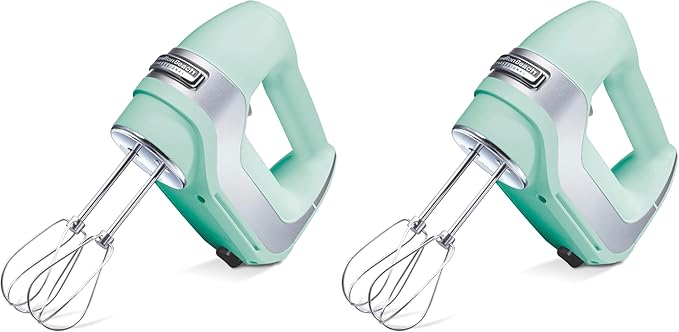 Hamilton Beach Professional 5-Speed Electric Hand Mixer with Snap-On Storage Case, QuickBurst, Stainless Steel Twisted Wire Beaters and Whisk, Mint (62658) (Pack of 2)