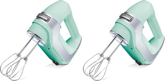 Hamilton Beach Professional 5-Speed Electric Hand Mixer with Snap-On Storage Case, QuickBurst, Stainless Steel Twisted Wire Beaters and Whisk, Mint (62658) (Pack of 2)