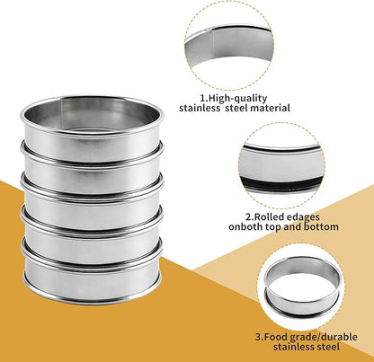 RICHSC-PAN Crumpet Rings, 10Pack English Muffin Ring, Outer diameter 4 Inch+3.2Inch Food-Grade Stainless Steel Tart Rings. More Convenient to Take the Food of The Bakery Ring Mold.