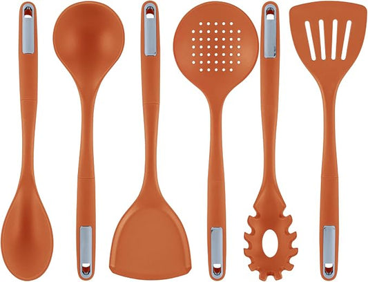 Restaurantware Silicone Utensil Set Pack of 10 Non-Slip Handle 6-Piece Kitchen Tool Set, Heat-Resistant Dishwasher-Friendly Cooking Accessories, Durable Orange Cooking Utensils