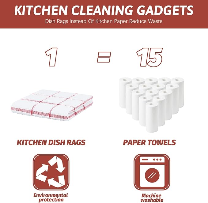 Nialnant 8 Pack Dish Cloths for Washing Dishes, 100% Cotton Reusable Cleaning Rag, Quick Drying Dish Towels for Kitchen, 12x12 Inches, Red Plaid