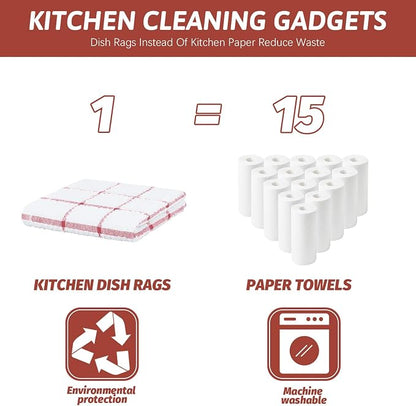 Nialnant 8 Pack Dish Cloths for Washing Dishes, 100% Cotton Reusable Cleaning Rag, Quick Drying Dish Towels for Kitchen,12x12 Inches, Red