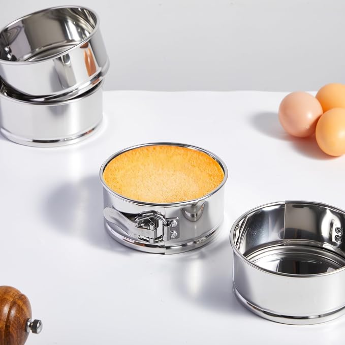 Funnymoom 4 Pack 4 Inch Mini Springform Pan Set, Small Stainless Steel Cheesecake Pan with Removable Bottom Leakproof Nonstick Round Baking Mold for Mini Cheesecakes Pie Pizzas and Quiches Cake