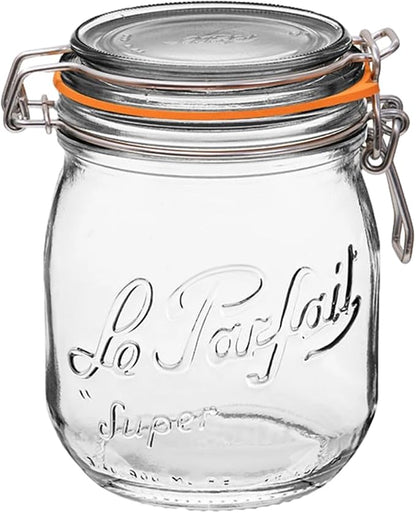 Le Parfait Super Jar 750mL (24oz) French Glass Preserving Jar w/Airtight Rubber Seal & Wire Bail Closure - BPA-Free Canning Jar for Pickles, Fruit, Sauce & Food Storage - Made in France Since 1930 1PK