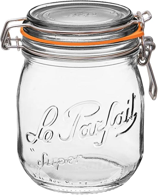 Le Parfait Super Jar 750mL (24oz) French Glass Preserving Jar w/Airtight Rubber Seal & Wire Bail Closure - BPA-Free Canning Jar for Pickles, Fruit, Sauce & Food Storage - Made in France Since 1930 1PK