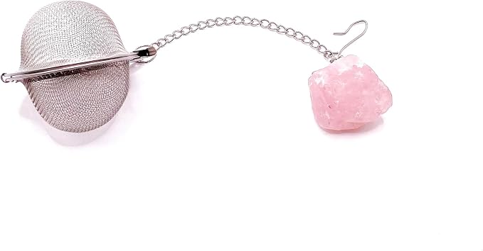 Crystal Tea Infuser, Raw Amethyst Rose Quartz Green Aventurine Tiger Eye Red Agate Tea Strainer, Tea Steeper Gemstone Gift for Tea Lovers, LuckLoves (Rose Quartz)