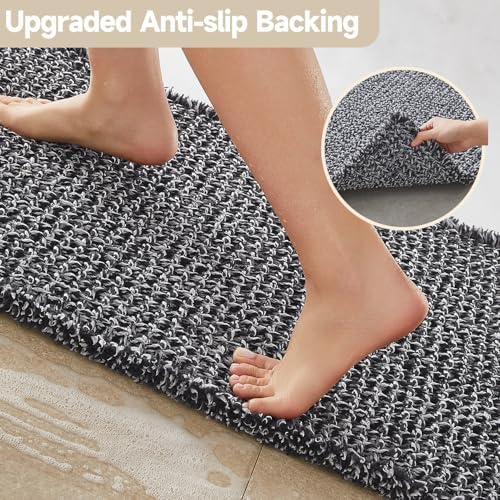 TYUU Waffle Runner Rug Bathroom, Long Boho Bath Mat, 60x24 Black & White