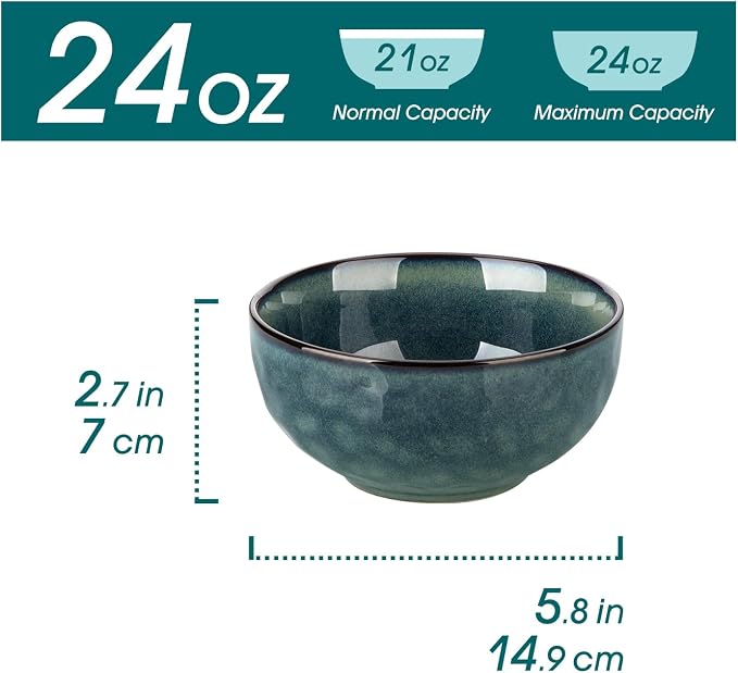 vancasso Starry 24oz Bowls for Soup, Ceramic Deep Soup Bowls Set of 4, Green Cereal Bowls Set for Kitchen, Salad Bowls Set, Pasta Oatmeal Bowls, Lead-free, Dishwasher & Microwave Oven Safe