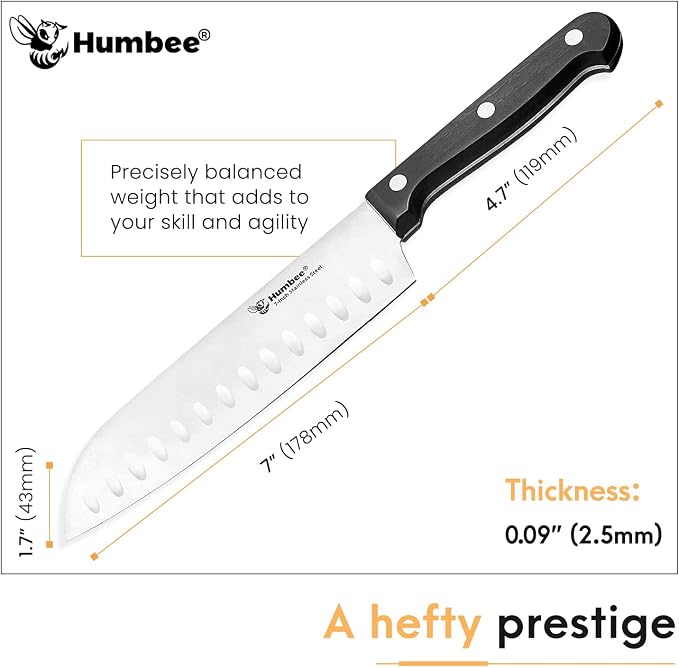 7-Inch Chef Knife Santoku – Full Tang Razor-Sharp High Carbon Stainless Steel Blade – Hollow Grind Edge – Ergonomic Grip Handle – Professional Kitchen Knife, Black