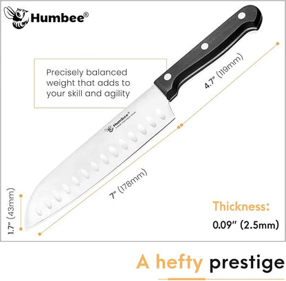 7-Inch Chef Knife Santoku – Full Tang Razor-Sharp High Carbon Stainless Steel Blade – Hollow Grind Edge – Ergonomic Grip Handle – Professional Kitchen Knife, Black