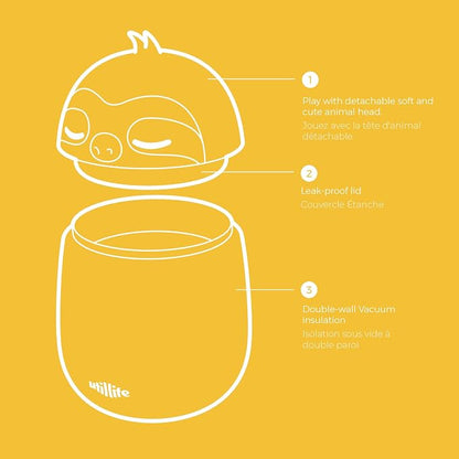 Zoofiesta Insulated Stainless Steel Food Container 20.2oz – Leakproof & Portable –Keeps Food Hot 12hours Cold for 24Hours – Perfect for Kids, School, Work & Travel (Sloth)