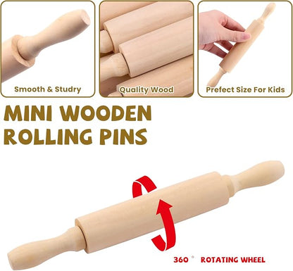 12 Pack 8 Inch Mini Wood Rolling Pin,Great for Children Kids Girls and Boys,Small Wooden Rollers for Art and Crafting,Baking,Cookie Dough,Cooking,Clay,Play Doh