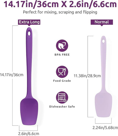 U-Taste Extra-Long 600ºF Heat Resistant Spatula Spoon: 14" Silicone Spoonula Cooking Utensils for Kitchen Use, Non-Stick Scoop Scraper with Soft Edge & Firm Core for Baking, Mixing, Serving (Purple)