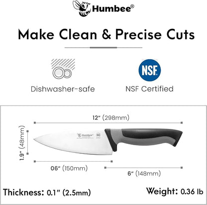 6-Inch Chef Knife, NSF Certified Razor-Sharp High Carbon Stainless Steel Blade – Ergonomic Color Coded Handle, Non-Slip Grip Kitchen Knife, DT-10 Series, Cool Grey