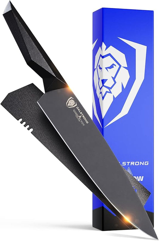 Dalstrong Chef Knife - 9.5 inch - Shadow Black Series - Black Titanium Nitride Coated - Razor Sharp Kitchen Knife - High Carbon 7CR17MOV-X Vacuum Treated Steel - Sheath - NSF Certified