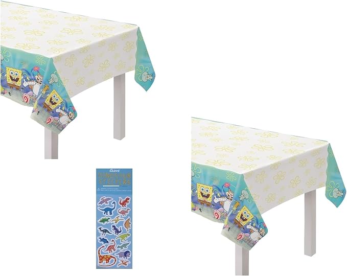 Unique Spongebob SquarePants Birthday Party Supplies Bundle includes Party Plastic Table Cover - 2 Count
