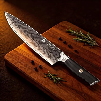 Chef Knife,8inch Damascus knife,67-Layer High Carbon Stainless Steel Kitchen Knife,Professiona Sharp Cutting Knives with Ergonomic G10 Black Handle,Gift Box for Home and Kitchen Birthday Gift