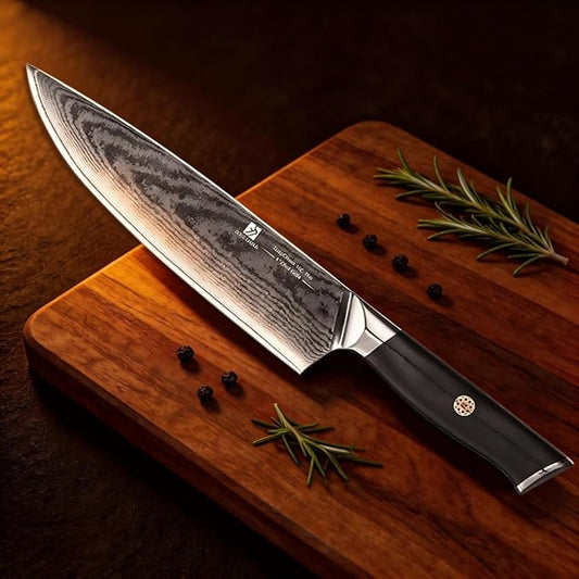 Chef Knife,8inch Damascus knife,67-Layer High Carbon Stainless Steel Kitchen Knife,Professiona Sharp Cutting Knives with Ergonomic G10 Black Handle,Gift Box for Home and Kitchen Birthday Gift