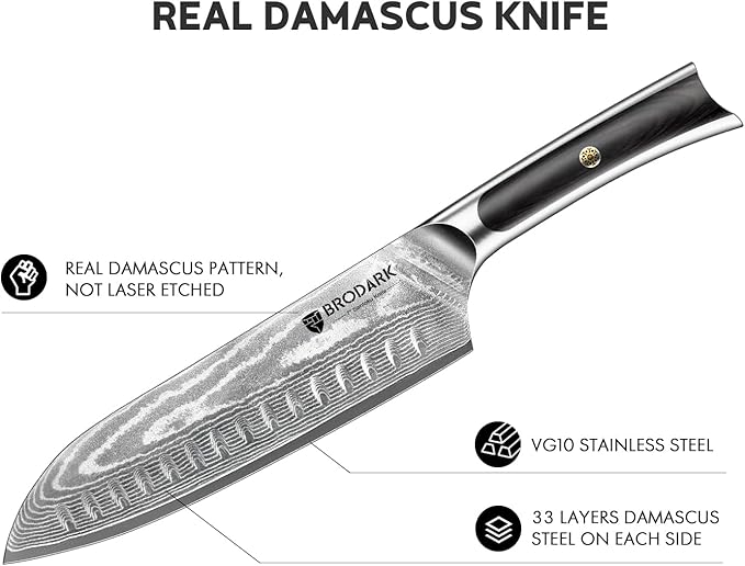 BRODARK Damascus Chef Knife 3 PCS, VG10 Steel Full Tang Sharp Professional Japanese Chef Knife Set for Kitchen, Ergonomic Pakkawood Handle Damascus Knife Set with Gift Box