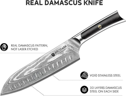 BRODARK Damascus Chef Knife 3 PCS, VG10 Steel Full Tang Sharp Professional Japanese Chef Knife Set for Kitchen, Ergonomic Pakkawood Handle Damascus Knife Set with Gift Box