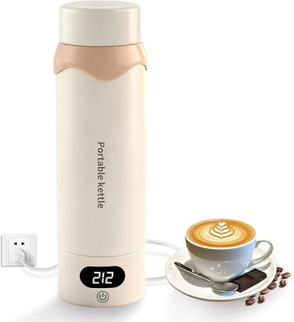 Insulated Stainless Steel Electric Kettle Small, Smart Water Bottle with 4 Temperature Control, Leak-Proof, Mini Travel Essentials Portable Office Gifts for Tea Lovers, Cream