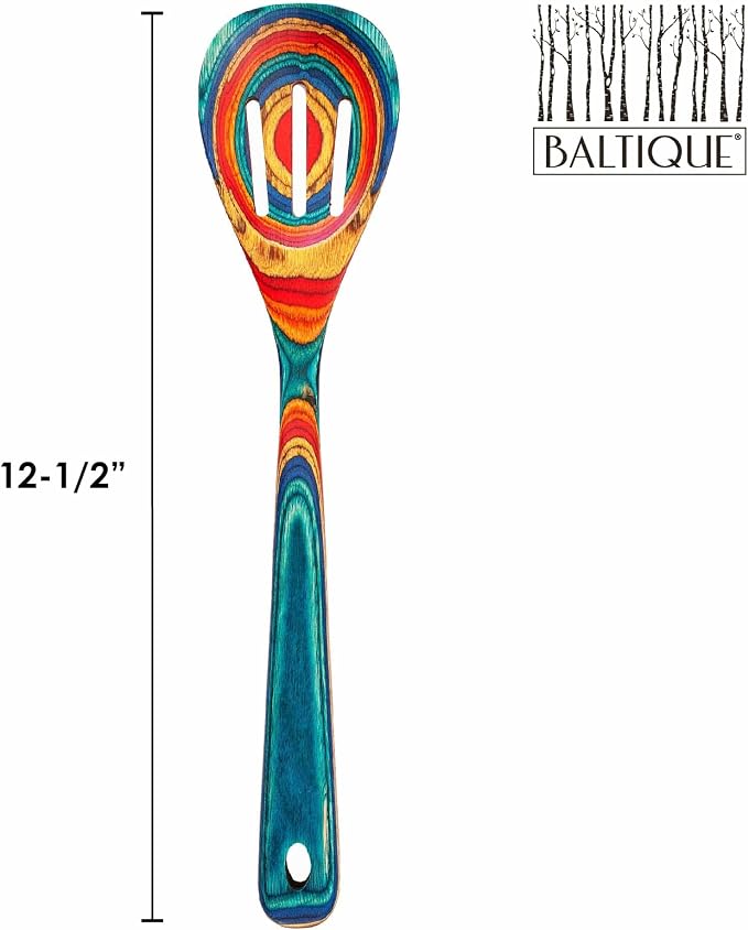 Totally Bamboo Baltique Montego Bay Collection 12-1/2" Wooden Slotted Cooking Spoon, Safe for Nonstick