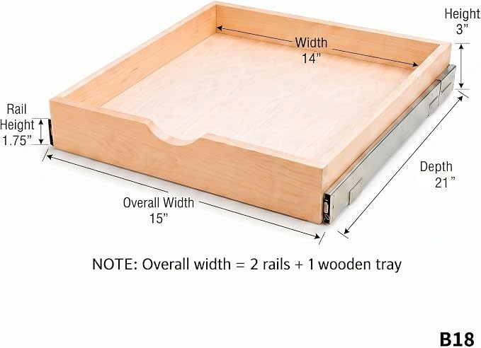 Couver Pull Out Drawers For Cabinets, Soft Close Slide Out Wood Shelves Storage Organizer for Kitchen, Finished, Heavy-Duty, Bottom/Side Mount, 15"W x 21"D x 3"H