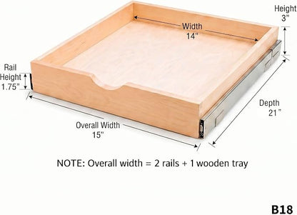 Couver Pull Out Drawers For Cabinets, Soft Close Slide Out Wood Shelves Storage Organizer for Kitchen, Finished, Heavy-Duty, Bottom/Side Mount, 15"W x 21"D x 3"H