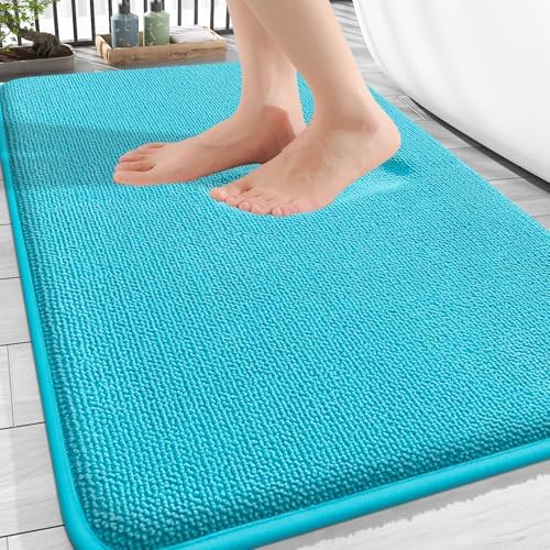 OLANLY Thick Memory Foam Bathroom Rugs 30x20, Absorbent Bath Mat, Aqua Sky