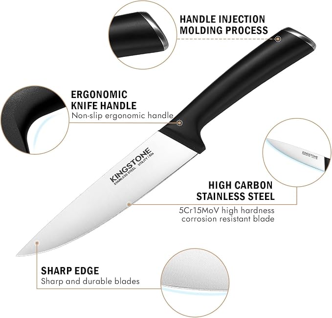 KINGSTONE 14-Piece Kitchen Knife Set with Block, High-Carbon Stainless Steel Knives Set, Ergonomic Non-Slip Handle, Professional Knife Set for Kitchen for Home Cooking & Gifting, Black