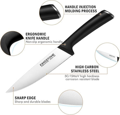 KINGSTONE 14-Piece Kitchen Knife Set with Block, High-Carbon Stainless Steel Knives Set, Ergonomic Non-Slip Handle, Professional Knife Set for Kitchen for Home Cooking & Gifting, Black