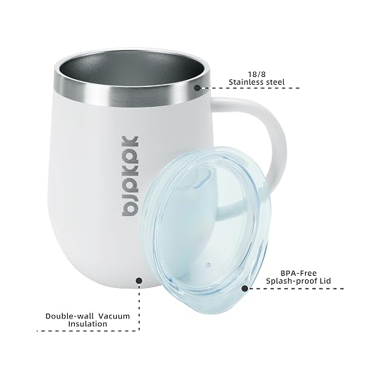 BJPKPK 2 pcs Insulated Coffee Mug, 12 oz Stainless Steel Insulated Coffee Tumbler with Lid for Hot Drinks & Cold Drinks-White