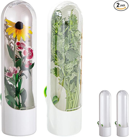 Herb Keeper for Refrigerator 2 Pack, Clear Vertical Cilantro Container with Water Base, 3.35 x 2.56 x 9.84 In ABS Herb Saver for Parsley Mint Basil, Fridge Door Storage