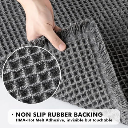 MIULEE Set of 2 Waffle Bathroom Rugs Boho Bath Mat Dark Grey 17x24 Inch