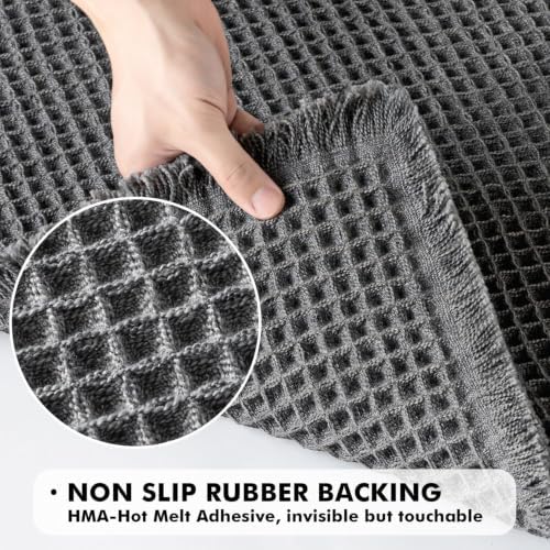 MIULEE Set of 2 Waffle Bathroom Rugs Boho Bath Mat Dark Grey 18x30 Inch